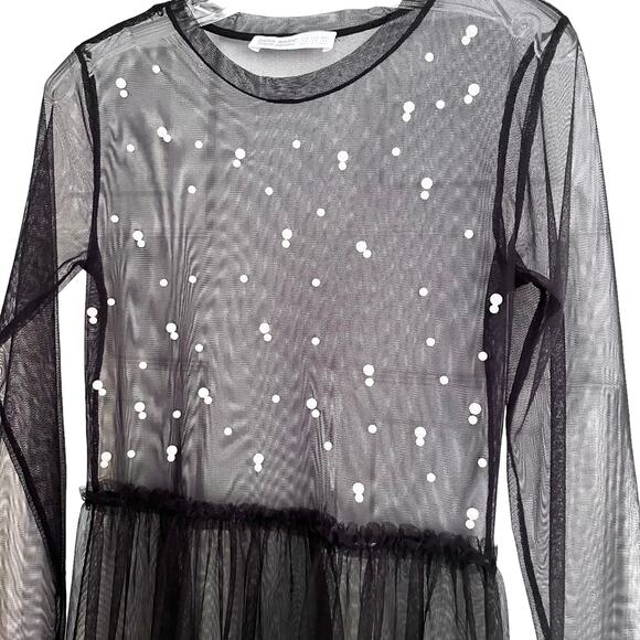 ZARA Black Sheer Pearl Tulle Dress XS – Party, Edgy, Chic - Picture 4 of 7